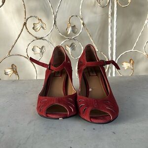 Halogen red suede wedge shoe